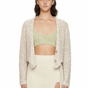 theOpen Product Loose-Knit Cardi, Ecru, Cropped Boho Festival Artsy Streetwear S
